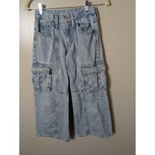Kids Old Navy Light Wash Denim Cargo Pants High Rise Baggy Tough Size 10