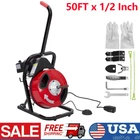 Sewer Snake Drain Cleaner Auger 50Ft 1/2'' Cleaning Machine Electric Drain