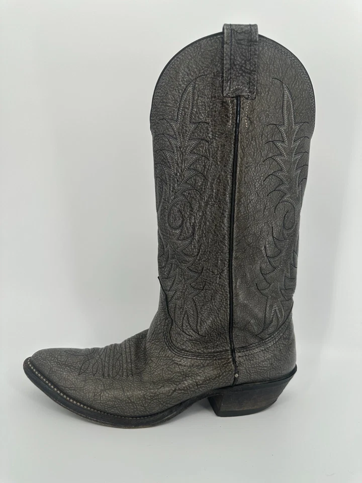 Nocona Vintage Black Leather Cowboy Boots Western Stitch Size 8D Made in USA - Image 4 of 4