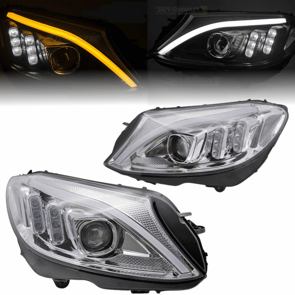 LED Lighttube Scheinwerfer Set Chrom FüR Mercedes C-Klasse W205 2014–2018 SEQ-image