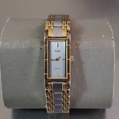 #ad PULSAR Watch Women’s Vintage Analog Quartz Gold Silver Two Tone 5.75 inch 13 mm $59.50
