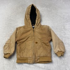 Carhartt Kids Tan Canvas Hooded Jacket Size 4T Quilted Lined Workwear