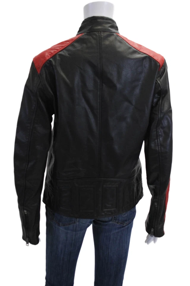 Jaqueta Diesel Masculina de Couro Listrada Dois Bolsos com Zíper Preta Tamanho 16Y - Imagem 3 de 4