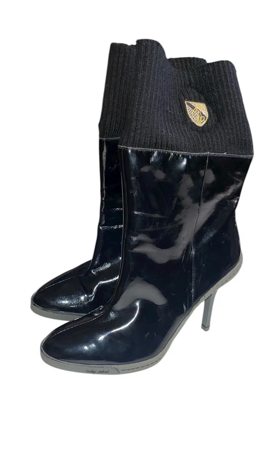 Botines de tacón alto plegables de charol negro talla 10 para mujer Y2K Baby Phat Foto 2 de 4