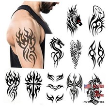 Large Temporary Tattoos for Men Women 10 Sheets 7.4"x4.7" Black Tribal