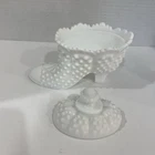 Vintage Fenton Hobnail Milk Glass Covered Boot Trinket Dish READ
