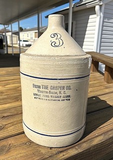Casper Whiskey 3 Gallon Stoneware Jug Winston Salem NC Distillery X Rare Crock
