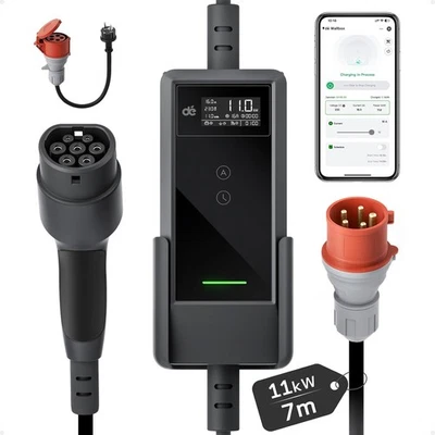 deAccessories Mobile Wallbox 11 kW mit App 7 m Typ 2 -16A 400V 3-Phasig, -16A - Bild 1 von 4
