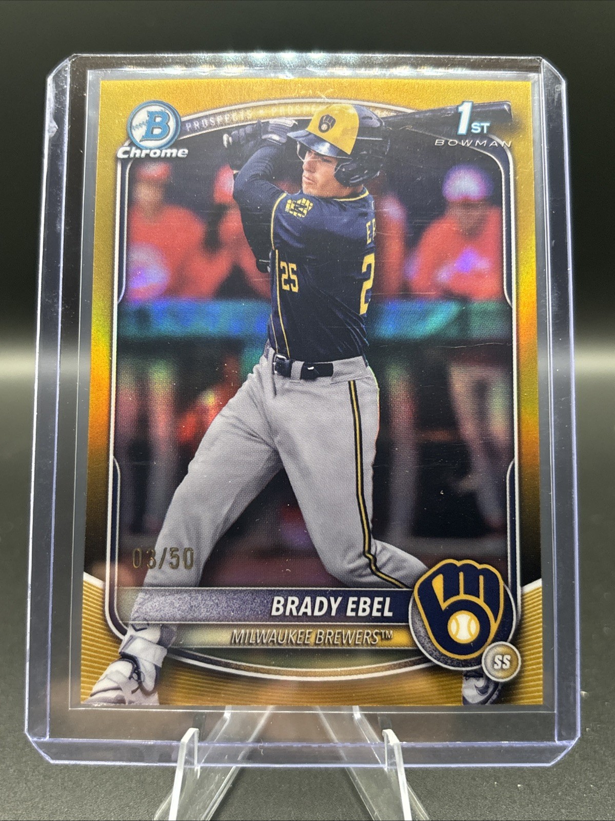 2025 Bowman Chrome Draft Sapphire Brady Ebel True Gold Refractor 1st /50 Brewers