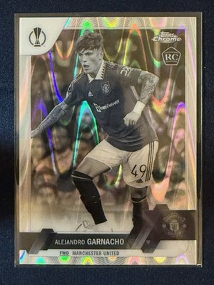 その他 TOPPS CHROME GARNACHO RC REFRACTOR PSA10 2022-23 Topps Chrome UEFA Garnacho Black and White RayWave RC