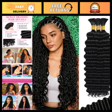 100 Human Deep Wave Braiding Hair - Curly Bulk Bundles for Knotless Braids, 20