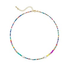 Colorful Beaded Choker Necklace For Women Short Statement Boho Beaded Pearl Adju