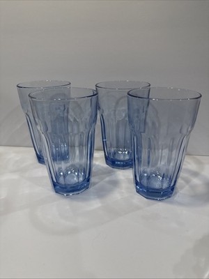 4 LIGHT BLUE PASABAHCE TURKEY HIGHBALL DRINKING TUMLERS 5.25 INCHES HOLDS 14oz