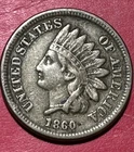 1860 US Copper Nickel Indian Head Cent! Very Fine! Civil War Days!