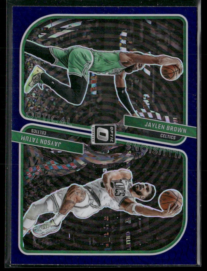 2023-24 Donruss Optic #2 Jaylen Brown / Jayson Tatum Optical Illusions Purple