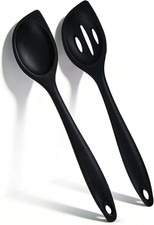 Silicone Kitchen Spoons Set - 2 Pack Heat-Resistant Utensils Slotted Solid Sp