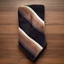 Mens Tie TownCraft Diagonal Striped Brown Tan Cream USA Vintage