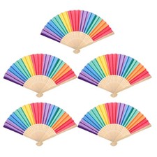 5Pcs Multi Color Bamboo Folding Hand Fans Reusable Handheld Fans for Weddings