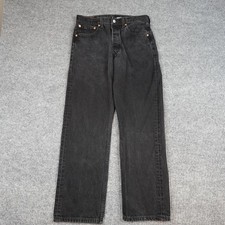 Vintage Levis 501 Jeans Mens 32x30 29x29 Black Wash Straight Button Fly Denim