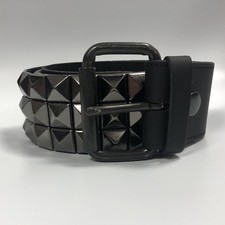 Nietengürtel - Gürtel mit schwarzen Pyramidennieten - 3-Reihig -B021b- Echtleder