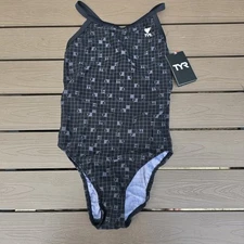 TYR Durafast Retro Check Women Diamondfit Titanium/black 1 Pc Swimsuit SZ 34 New