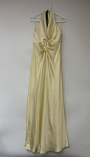 Six Stories Woman's Satin Twist Front Halter Maxi Dress Lemon Yellow UK 12 US 8