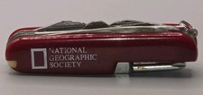 National Geographic Society Multi Tool Pocket Knife Red Toothpick Tweezers Vntg