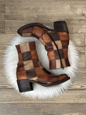 Vintage Sandra EU 41 US 8 Uk 7.5 Patchwork Leather Boots Handmade Spain Brown