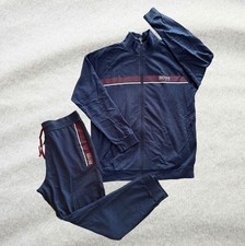 Boss Men  s Cotton Navy Full Zip French Terry Track Jacket and Sweatpants Set XXL