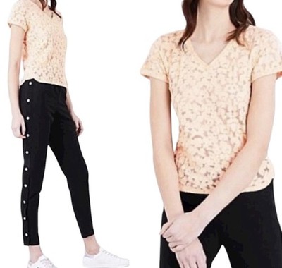 New Maje Top Women's Size 1  Small Lace Short Sleeve Stretch Designer Cheetah