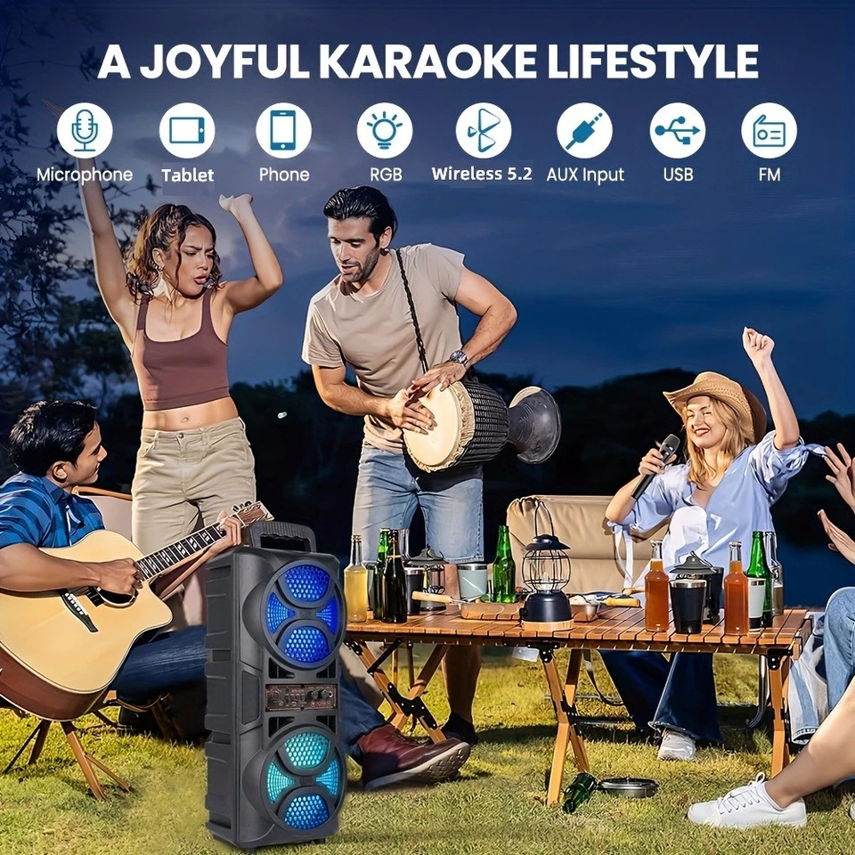 Bluetooth 5.2 Lautsprecher RGB Subwoofer Musikbox Boombox Party LED mit Mikrofon - Bild 4 von 4