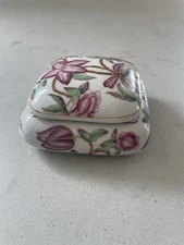 Flower Painted Covered Dish Dresser Trinket Box