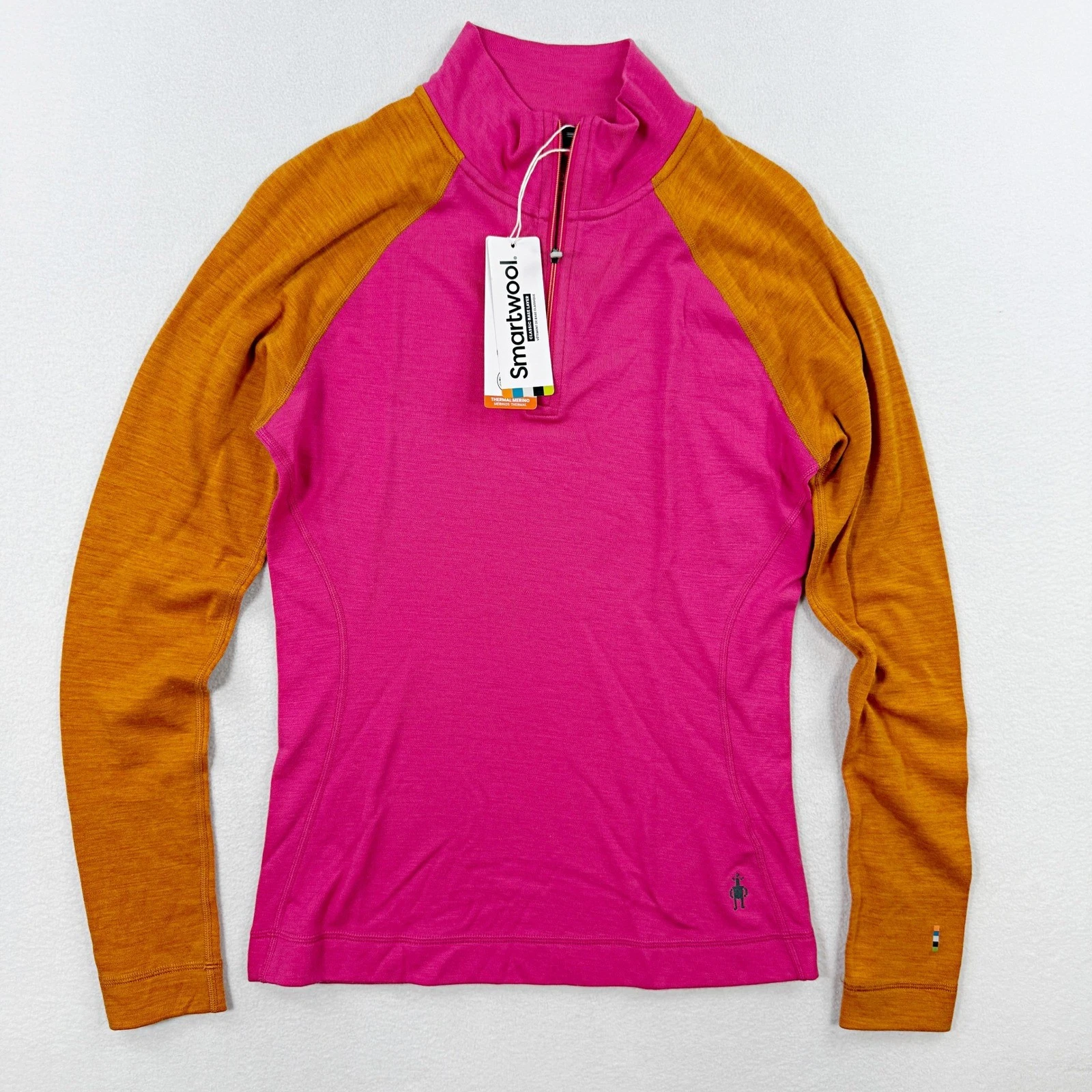 Smartwool Classic Thermal 1/4 Zip Baselayer Top Size S Womens Power Pink NEW