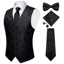 DiBanGu Black Vest and Tie Sets for Men Suit Waistcoat Paisley Bow Tie Pocket