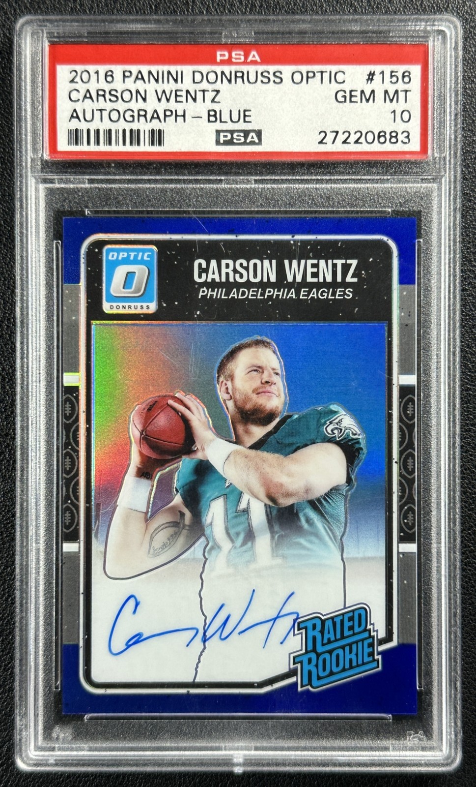 Carson Wentz Panini Donruss Optic #156 Autograph Blue