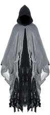Medieval Hooded Grim Reaper Cloak Retro Tattered Cape Horror Medium Gray Black