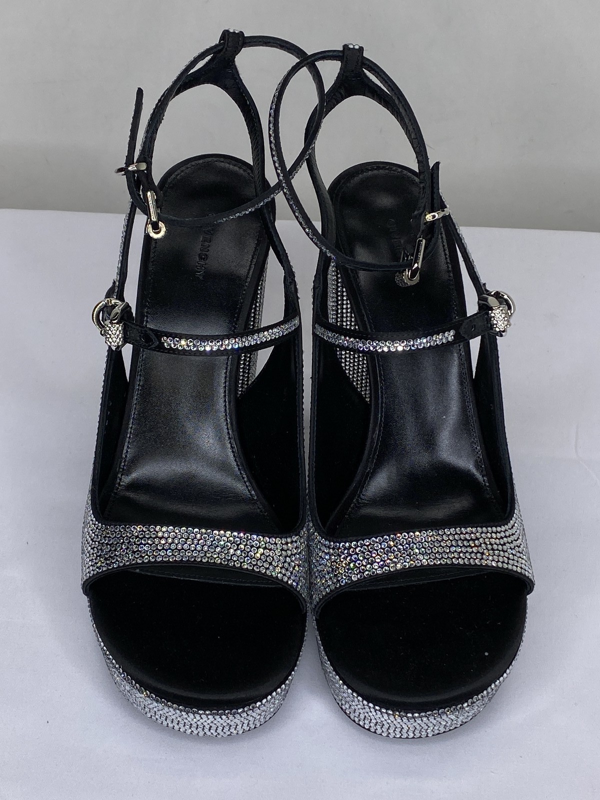 Givenchy Womens Sandals Silvery Size 8 Voyou Platform Strappy Jewels Buckle thumbnail 3