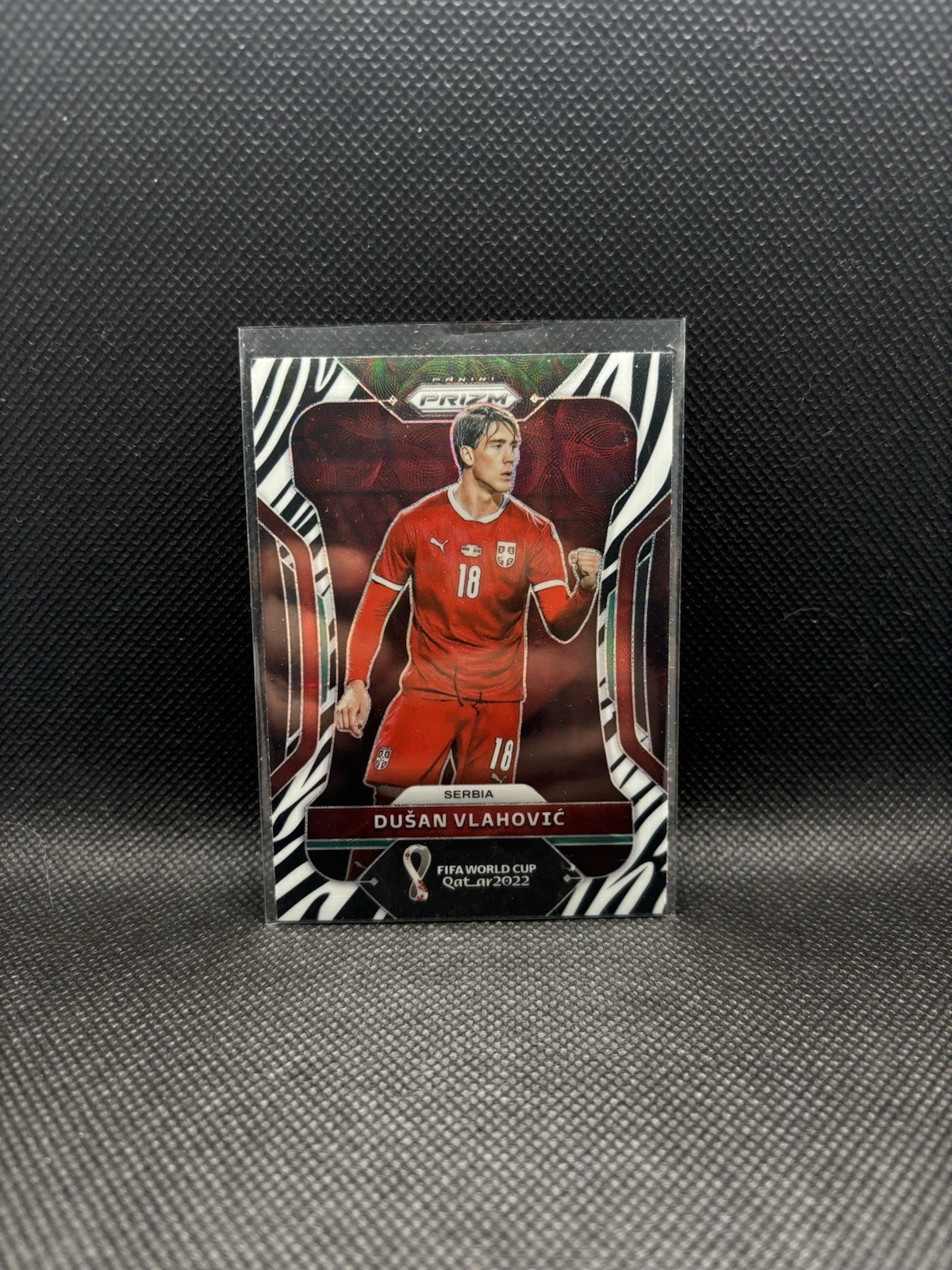 Dusan Vlahovic 2022 Panini Prizm World Cup Zebra Choice SSP #255