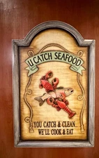 Vintage Sign U Catch Seafood Restaurant. 3 Dimensional Wood.