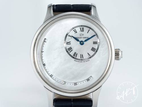 *Rare* Jaquet Droz Petite Heure Minute Date Astrale MOP Dial 39mm Watch w/ B&P