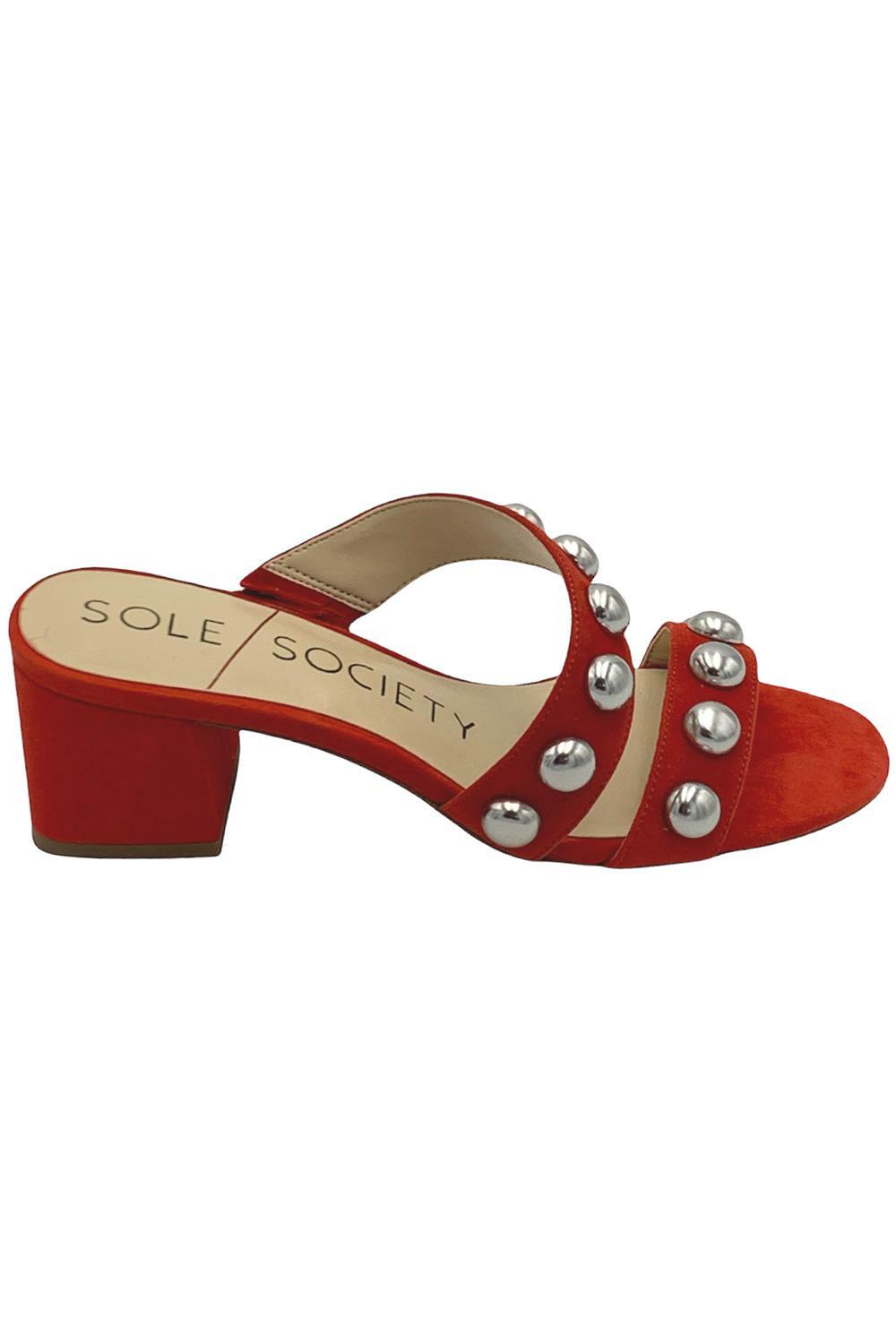 Sole Society Suede Studded Heeled Sandals Sasandra Bright Red