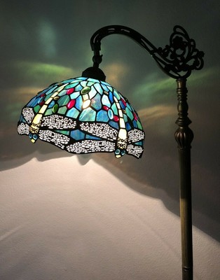 Enjoy Style Floor Lamp Dragonfly Green Blue Stained Glass Vintage 64h Enjoy Style Floor Lamp, Stained Glass Dragonfly Floor Lamp