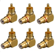 6 Pack RCA Right Angle Adapter 90° Female to Male Brass Gold-Plated Connector US