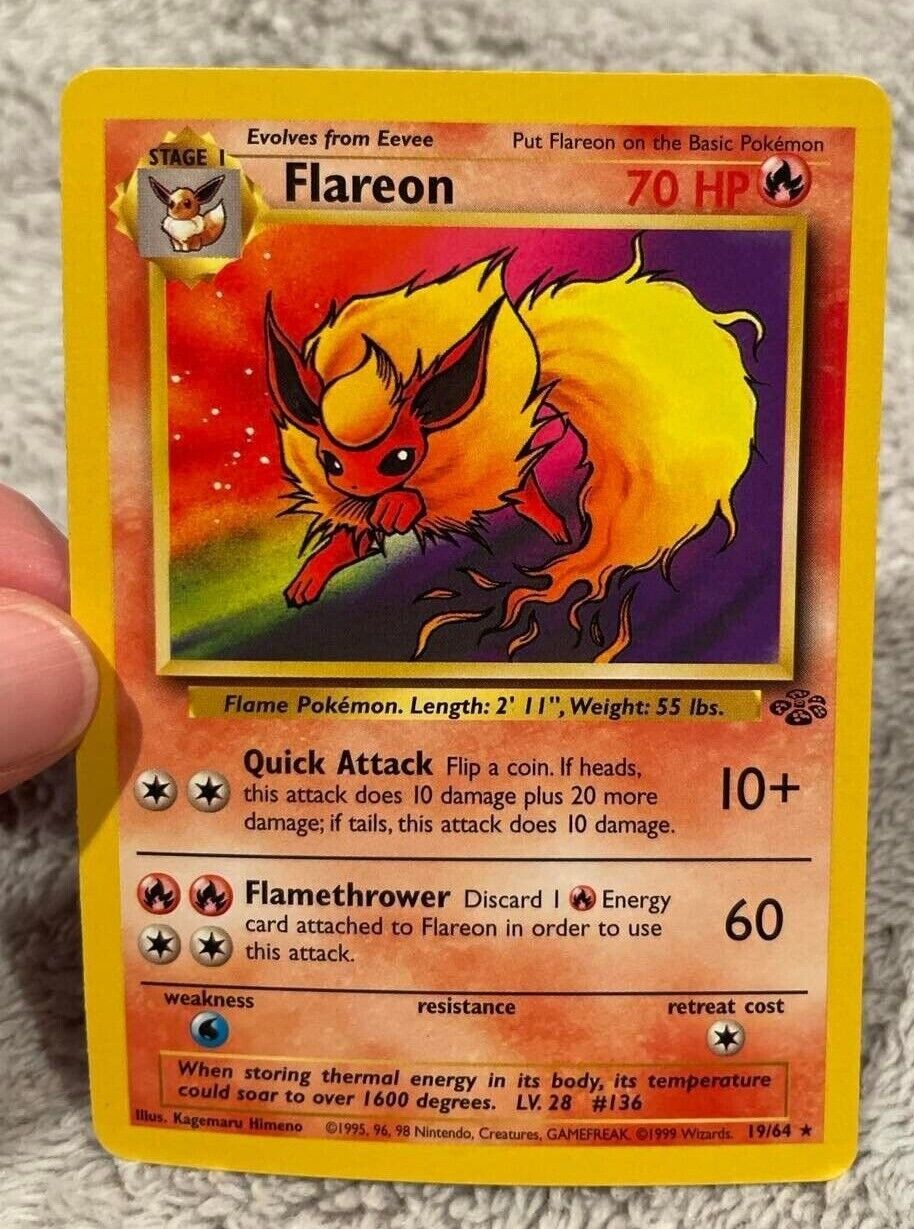 Cartão Pokemon raro holográfico da selva Flareon 3/64 ótima qualidade