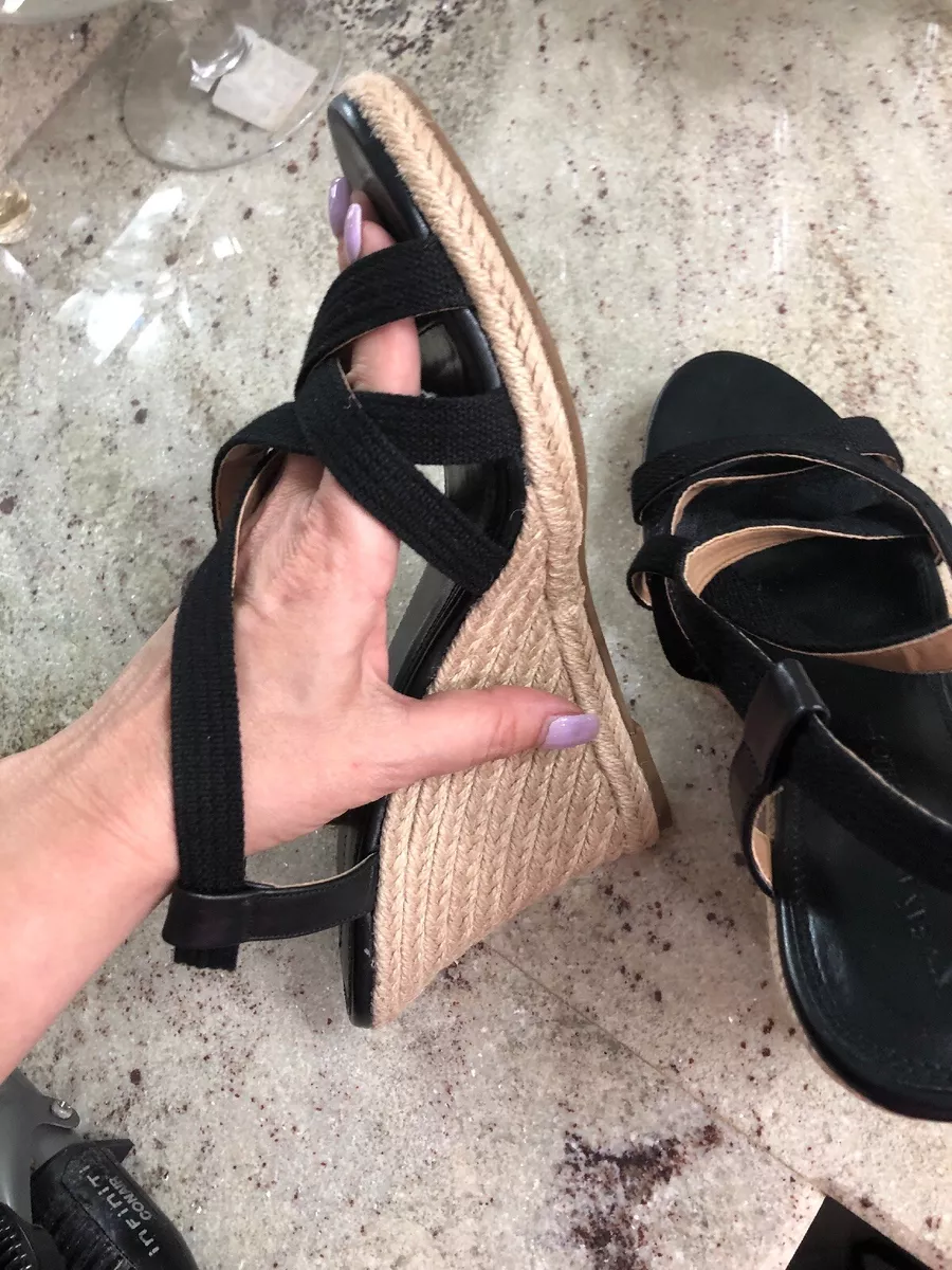 Banana Republic Black Rope Strap Espadrille Wedge Sandal 9.5 New