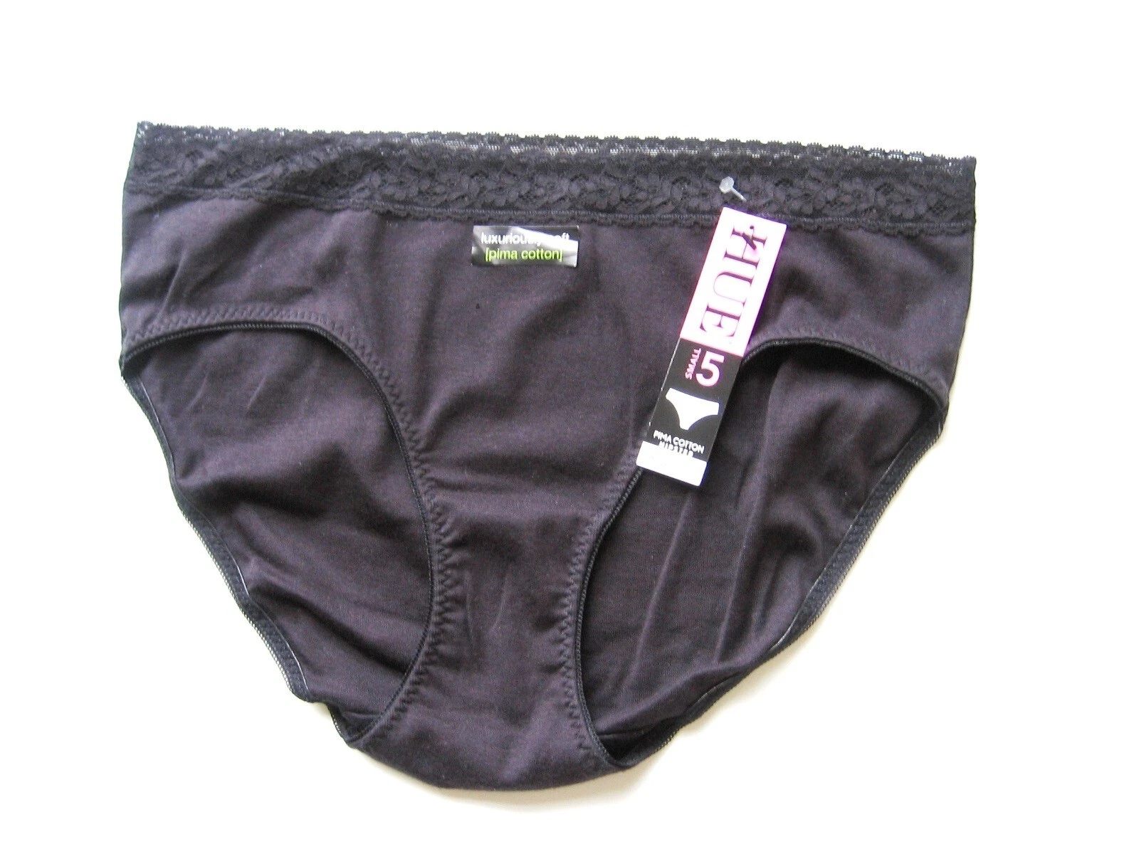 www.prominentresults.com :X0133 HUE Intimates NEW Women's Black Ultra Soft Pure Pima Cotton Hipster S/5