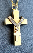 Lovely Golden Christian Two-Crosses Rhinestones Pendant Necklace