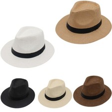 Unisex Straw Fedora Panama Hat Summer Sun Short Brim Trilby Cuban Cap Hat Casual