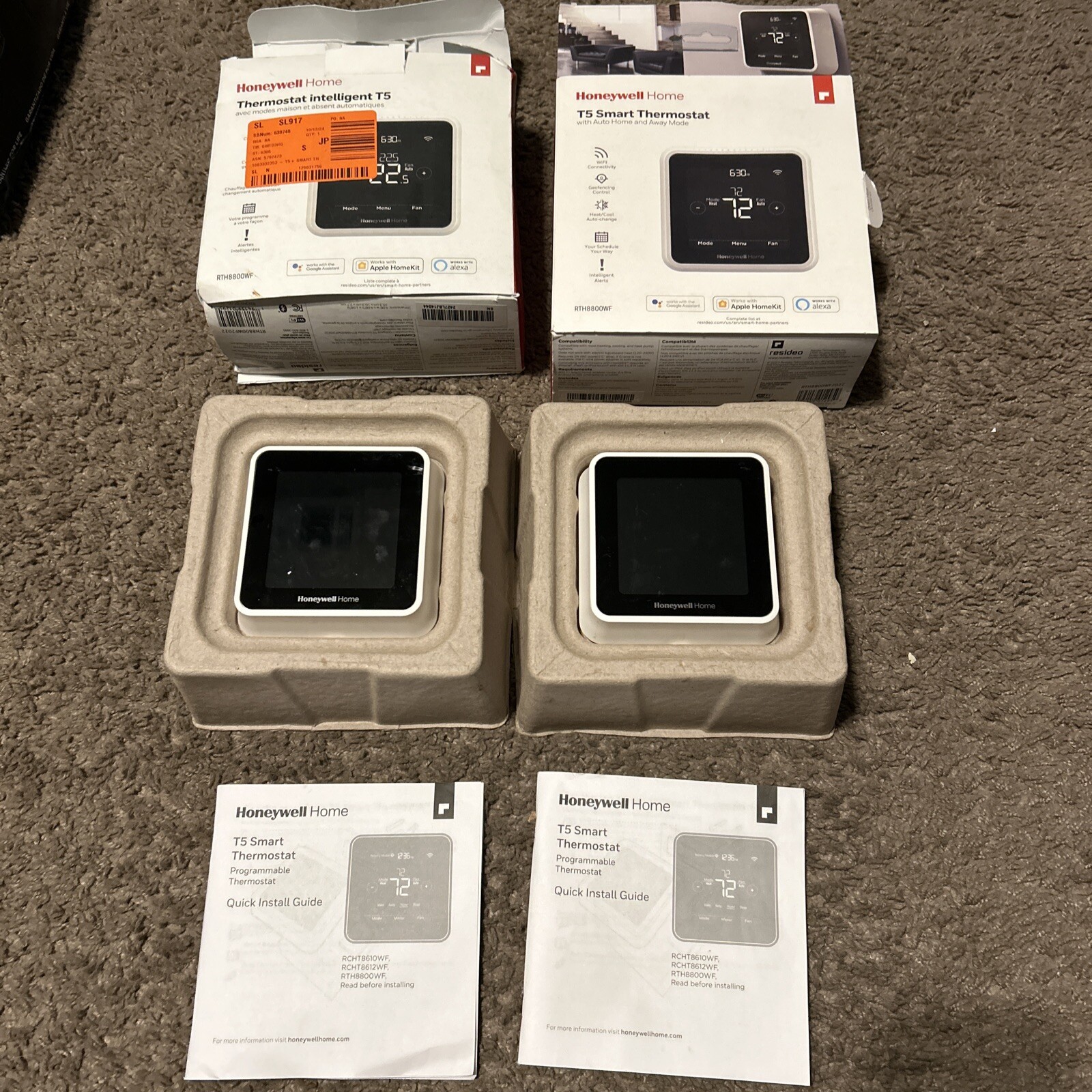 2 Honeywell Home T5 Smart Thermostat with Auto Home and Away Mode AS-IS! READ!