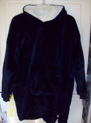 Huggle Blanket Hoodie ULTRA PLUSH Sherpa Lined ONE SIZE Navy Blue WARM Chest 62''